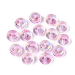 Perlas de Color Rosa Pintura horneada galvanoplastia cuentas de vidrio transparente, Rondana plana, color de ab chapado, rosa perla, 8x4.5 mm, agujero: 1.5~1.6 mm, Sobre 2220 unidades / 1000 g