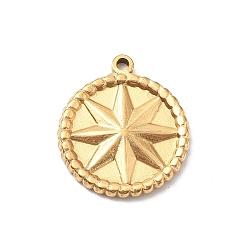 Настоящее золото 18K 304 подвески из нержавеющей стали, плоский круглый с шармом в виде звезды, реальный 18 k позолоченный, 16.5x14.5x2 мм, отверстие : 1.3 мм