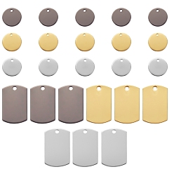 Mixed Color 24Pcs 3 Colos 2 Style Brass Pendants, Stamping Blank Tag, Rectangle & Flat Round, Mixed Color, 25x15.6x1mm, Hole: 2mm