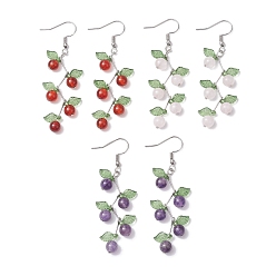 Mixed Stone 3 Pairs Fruit Gemstone & Acrylic Dangle Earrings, with 316 Surgical Stainless Steel Findings, 60~65x20~22mm