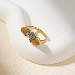 Сердце Латунные микропаве кубические цирконии регулируемые манжеты открытые кольца для женщин, золотой и серебряный, сердце, 23x12 мм