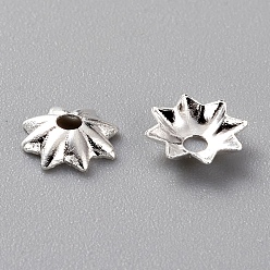 925 Sterling Silver Plated Brass Bead Cap, Long-Lasting Plated, Multi-Petal Flower, 925 Sterling Silver Plated, 5x1mm, Hole: 1mm