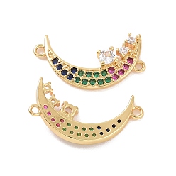 Colorful Brass Micro Pave Cubic Zirconia Pendants, Crescent Moon Charm, Golden, Colorful, 25x16x3.5mm, Hole: 1.6mm