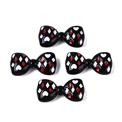 Black Opaque Acrylic Beads, Bowknot with Heart & Rhombus, with Enamel, Black, 18x34.5x9.5mm, Hole: 2.8mm