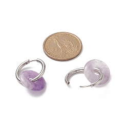 Amethyst Natural Amethyst Pi Disc/Donut Dangle Hoop Earrings, 304 Stainless Steel Jewelry for Women, 29.5mm, Pin: 1mm