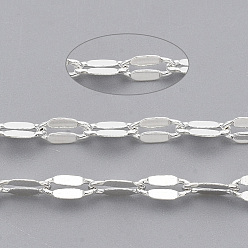 Серебро Латунные цепочки, кабельные цепи, пайки, без кадмия, без никеля и без свинца, с катушкой, Плоско-овальные, серебряный цвет гальваническим, 5.2x2.2x0.2 мм, около 39.37 футов (12 м) / рулон