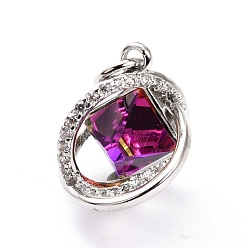 Платинированный Латунные микро проложить кубического циркония подвески, долговечный, со стеклом, Реальная платина, 15x12.5x12 мм, отверстие : 3.6 мм