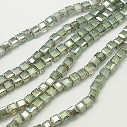 Темный Морско-зеленый Стеклянные бусины с гальваническим покрытием , граненые, кубические, темно-зеленый, 6x6x6 мм, отверстие : 1 мм, около 100 шт / нитка, 22.4 дюйм