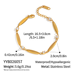 Oro 304 Pulseras de cadena de eslabones de circonita cúbica transparente pavé de acero inoxidable para mujer, oval, dorado, 6.50 pulgada (16.5 cm)