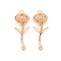 January Carnation Латунные подвески с цветком для рождения, без никеля , реальный 18 k позолоченный, январь гвоздика, 23.5x8.5x4 мм, отверстие : 1 мм