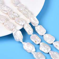 Морская Ракушка Природные Кеши жемчуг пряди, культивированный пресноводный жемчуг, барочный жемчуг, прямоугольные, цвет морской раковины, 19~32x12~22x3~10 мм, отверстие : 0.6 мм, около 15~19 шт / нитка, 14.96~16.54 дюйм (38~42 см)