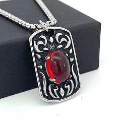 Нержавеющая Сталь Цвет Ожерелья из нержавеющей стали с прямоугольным кулоном и рубиновыми стразами для женщин и мужчин, цвет нержавеющей стали