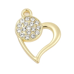 Золотой Подвески из сплава с микропаве из стразов, сердце, золотые, 22x17x2.5 мм, отверстие : 1.8 мм