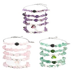 Смешанные камни 15шт 5 стиль 3 цвета натуральный смешанный камень бусины браслеты наборы, 9-7/8 дюйм(25см); внутренний диаметр: 2-1/4~3-3/ дюйм(5.6~8.5см), 15 шт / комплект