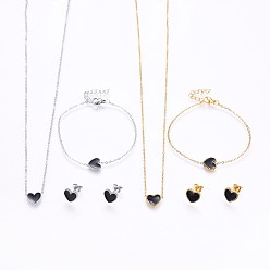 (52) Непрозрачная лаванда 304 нержавеющей стали ювелирных изделий, подвесные ожерелья и серьги и браслеты, с эмалью, сердце, разноцветные, 16.93 дюйм (43 см), 7-1/8 дюйм (18 см), 9x10x2 мм, штифты : 0.8 мм