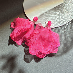 Светло-Вишневый Серьги-гвоздики с кисточками из полиэфирного сплава, со стеклом и акрилом, светло-вишневый, 80x70 мм