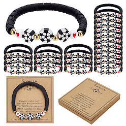 Black Handmade Polymer Clay Bead Stretch Bracelets, Football, with Paper Card, Black, Inner Diameter: 1.97 inch(5cm)