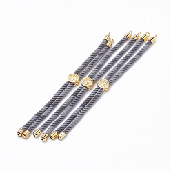 Dark Gray Nylon Twisted Cord Bracelet Making, Slider Bracelet Making, with Brass Findings, Golden, Dark Gray, 8.7 inch~9.3 inch(22.2cm~23.8cm), 3mm, hole: 1.5mm