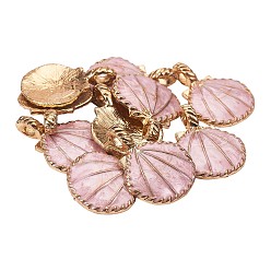 Pink  Pendentifs en alliage d'émail doré, coquille, or, rose, 24.5x19x2.5mm, Trou: 4x2.5mm, 10 pcs / boîte