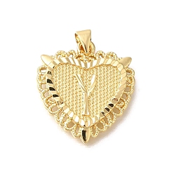 Letter Y Стойки обшивки латунные подвески, без кадмия и без свинца, сердце с подвесками в виде буквы az, Письмо Y, 24x22x3 мм, отверстие : 5x3.5 мм