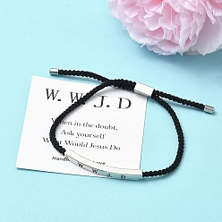 Нержавеющая Сталь Цвет Браслеты-слайдеры из плетеного полиэстерного шнура, 304 браслеты с подвесками из нержавеющей стали для женщин и мужчин, трубка со словом wwjd, цвет нержавеющей стали, внутренний диаметр: 3.15 дюйм (8 см)