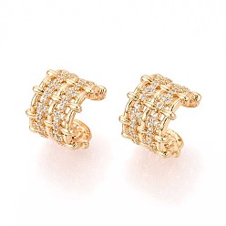 Настоящее золото 18K Латунные серьги-манжеты из прозрачного кубического циркония, сплетенный с С-образной формой, реальный 18 k позолоченный, 13x14x11.5 мм