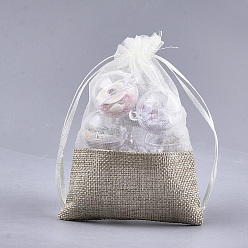 Wheat Organza Bags, with Burlap Cloth, Drawstring Bags, Rectangle, Wheat, 17~18x12.4~13cm