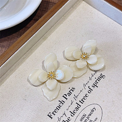 Белый Серьги сплава горный хрусталь, цветок, с акриловой, золотые, белые, 50 мм