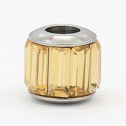 Персиковый Слойка Стеклянные шампала бусины, большие отверстия барабана бусин, с 304 ядра из нержавеющей стали, граненые, розовые, 11x10 мм, отверстие : 5 мм