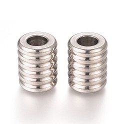 Stainless Steel Color Tarnish Resistant 304 Stainless Steel Grooved European Beads, Large Hole Beads, Column, Stainless Steel Color, 14.5x11.3mm, Hole: 6mm