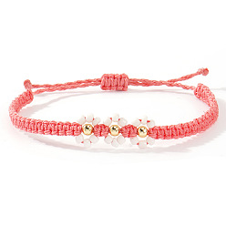 Лосось Стеклянные бусины плетеные бусины beacelets, регулируемые женские браслеты из вощеного шнура, маргаритка, salmon, внутренний диаметр: 11 дюйм (28 см)