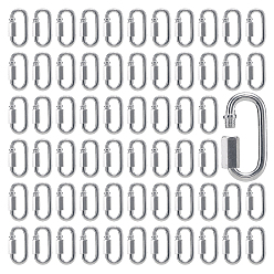 Stainless Steel Color Carbon Steel Locking Carabiner, Oval, Stainless Steel Color, 47.5x24x10mm, Inner Diameter: 38x10mm