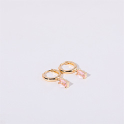 Pink Латунные микро проложить серьги обруча кубического циркония, золотые, розовые, 20x10 мм