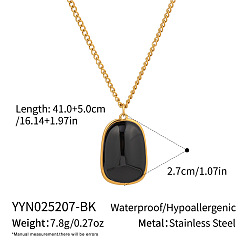 Черный Лето 304 Женское ожерелье с прямоугольным кулоном из нержавеющей стали с эмалью, реальный 18 k позолоченный, чёрные, 16.14 дюйм (41 см)