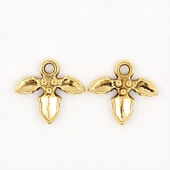 Antique Golden Tibetan Style Alloy Charms, Mistletoe/Holly Leaf, Cadmium Free & Nickel Free & Lead Free, Antique Golden, 14x12.5x2.5mm, Hole:2mm