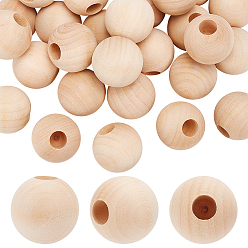 Цвет Древесины 30 шт деревянные бусины, половине просверлил, круглые, деревесиные, 34x33 мм, отверстие : 12 мм