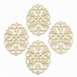 Настоящее золото 18K Коннекторы из сплава, матовый стиль, без кадмия, без никеля и без свинца, овальные, реальный 14 k позолоченный, 60.5x43x1.5 мм, отверстие : 2 мм