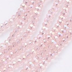 Pearl Pink Electroplate Glass Beads Strands, AB Color Plated, Faceted Rondelle, Pearl Pink, 3x2mm, Hole: 0.5mm, about 165~170pcs/strand, 16.7 inch