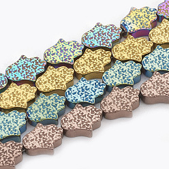 (52) Непрозрачная лаванда Гальванизировать немагнитных синтетический гематит бисер пряди, hamsa рука / рука fatima / рука miriam, разноцветные, 12~13x10~11x4~4.5 мм, отверстие : 1.5 мм, около 32 шт / нитка, 15.7 дюйм
