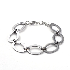 Stainless Steel Color Tarnish Resistant 304 Stainless Steel Link Chain Bracelets, with Lobster Claw Clasps, Oval, Stainless Steel Color, 7-1/8 inch(18.2cm)