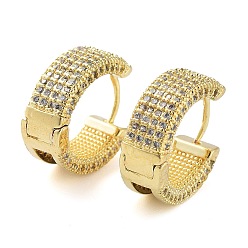 Golden Brass Micro Pave Cubic Zirconia Hoop Earrings for Women, Golden, 6.5x12mm