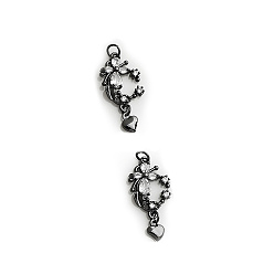 Черный Цвет Металла Латунные микро проложить кубического циркония подвески, для ювелирных украшений своими руками, цветок с сердцем, металлический черный , 30x14 мм