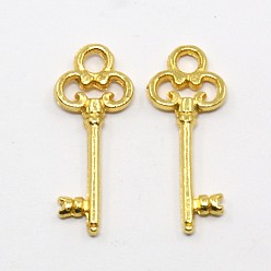 Golden Tibetan Style Alloy Pendants, Skeleton Key, Cadmium Free & Nickel Free & Lead Free, Golden, 21x8x2mm, Hole: 2mm