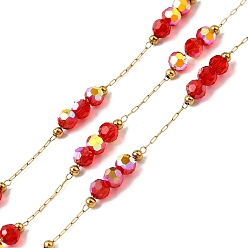 Малиновый 316 хирургические шариковые цепи из нержавеющей стали, со стеклянными и 304 нержавеющими бусинами, пайки, с катушкой, реальный 18 k позолоченный, малиновый, 2.5x1x0.2 мм