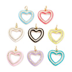 Mixed Color Brass Micro Pave Clear Cubic Zirconia Pendants, with Enamel & Jump Ring, Long-Lasting Plated, Heart, Golden, Mixed Color, 17x16x2mm, Hole: 3mm