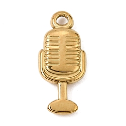 Real 18K Gold Plated 304 Stainless Steel Pendants, Microphone Charms, Ion Plating(IP), Real 18K Gold Plated, 22x10x3mm, Hole: 2mm