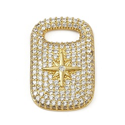 Настоящее золото 18K Латунные микро проложить кубического циркония подвески, долговечный, без кадмия и без свинца, стойки покрытие, прямоугольник и звезда, реальный 18 k позолоченный, 29x19x4 мм, отверстие : 4x10 мм