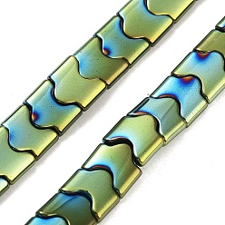 Зеленое Покрытие Синтетических немагнитных гематит бисер нитей, долговечный, форма волны, 2-луночное, зеленый покрытием, 7.5~8x8x3 мм, отверстие : 1 мм, около 68 шт / нитка, 15.35'' (39 см)