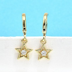 Настоящее золото 18K Серьги-кольца из латуни с прозрачным фианитом и прозрачным фианитом, долговечный, без свинца и без кадмия, реальный 18 k позолоченный, 24.5x8.5 мм