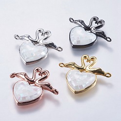 (52) Непрозрачная лаванда Соединители с белой оболочкой, с латунной фурнитурой , лебедь с сердцем, разноцветные, 20x23x3~4 мм, отверстие : 1 мм